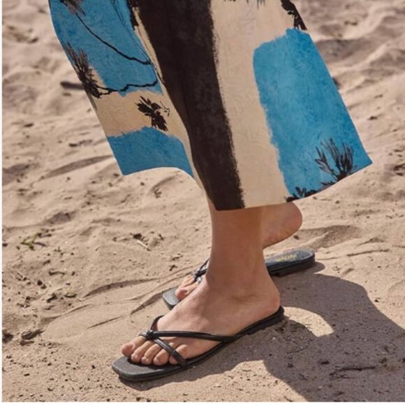 Pazzion Black Open Toe Flats Sandals Slip On Backless Flip Flops Dressy Shoes - Picture 1 of 8